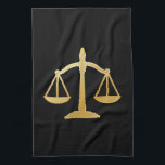 Golden Scales of Justice Law Theme Design Tea Towel<br><div class="desc">A kitchen towel with an image of golden scales on a black background. Simple and elegant.</div>