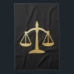 Golden Scales of Justice Law Theme Design Tea Towel<br><div class="desc">A kitchen towel with an image of golden scales on a black background. Simple and elegant.</div>