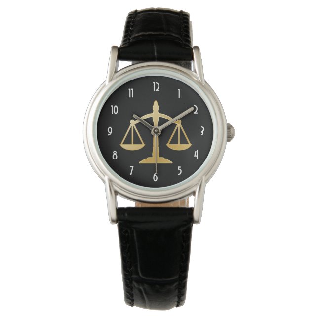 Golden Scales of Justice Law Theme Design Watch (Front)
