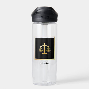 Golden Scales of Justice Law Theme Design Water Bottle
