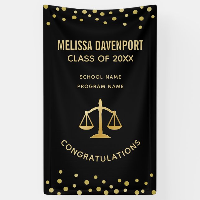 Golden Scales of Justice Law Theme Graduation Banner (Vertical)