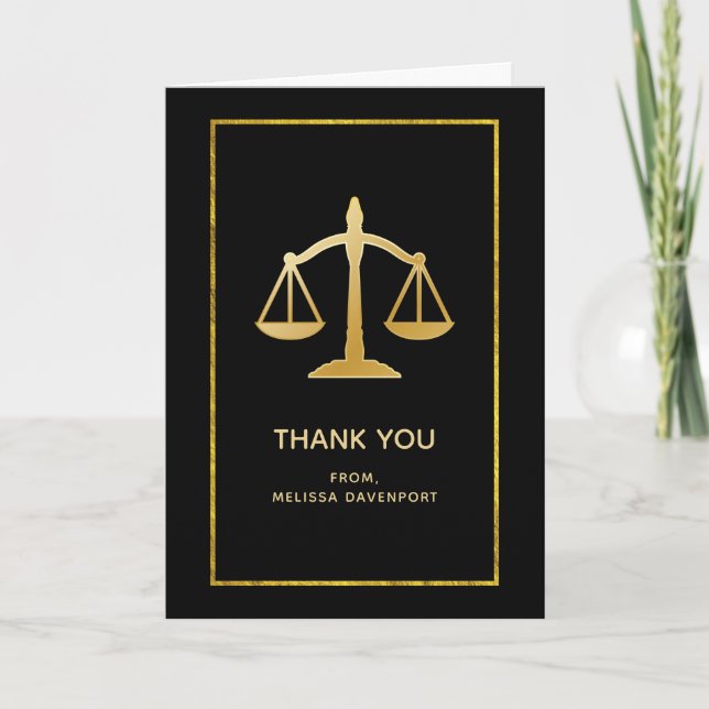 Golden Scales of Justice Law Theme Thank You Card (Front)