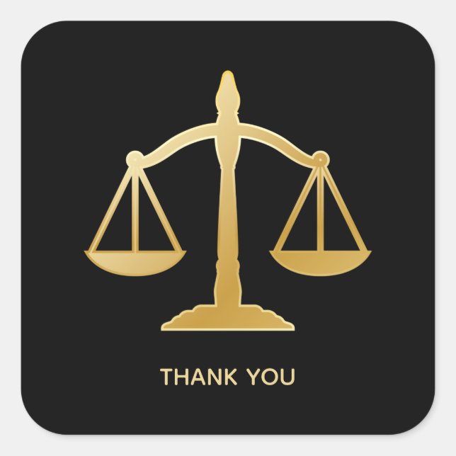 Golden Scales of Justice Law Theme Thank You Square Sticker (Front)