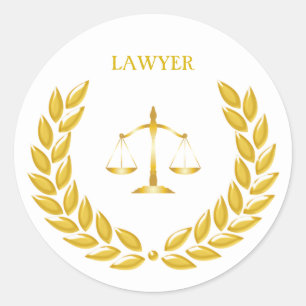 Golden Scales of Justice Lawyer on White Classic Round Sticker