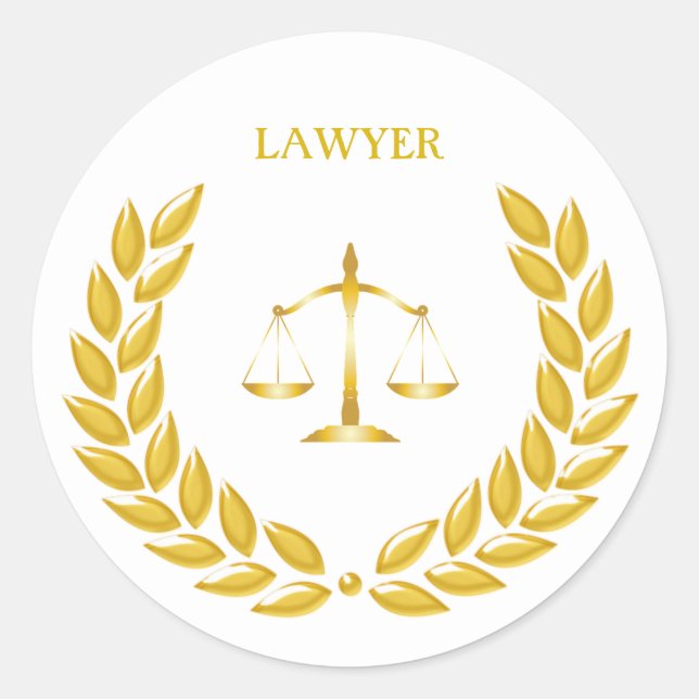 Golden Scales of Justice Lawyer on White Classic Round Sticker (Front)