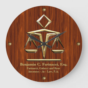 Golden Scales of Justice on Cherry (Personalised) Large Clock