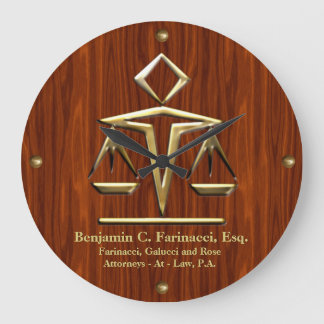 Golden Scales of Justice on Cherry (Personalised) Large Clock