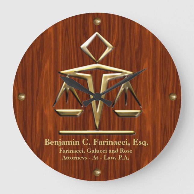 Golden Scales of Justice on Cherry (Personalised) Large Clock (Front)