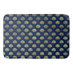 Golden Scallops on Blue Bath Mat