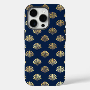 Golden Scallops on Blue iPhone 16 Pro Case
