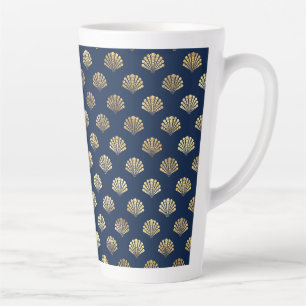 Golden Scallops on Blue Latte Mug