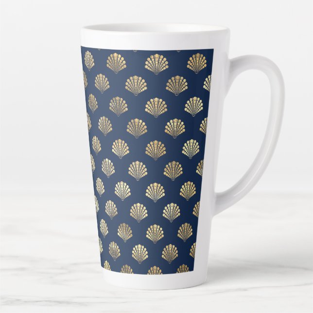 Golden Scallops on Blue Latte Mug (Right)