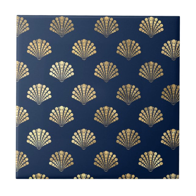 Golden Scallops on Blue Tile (Front)