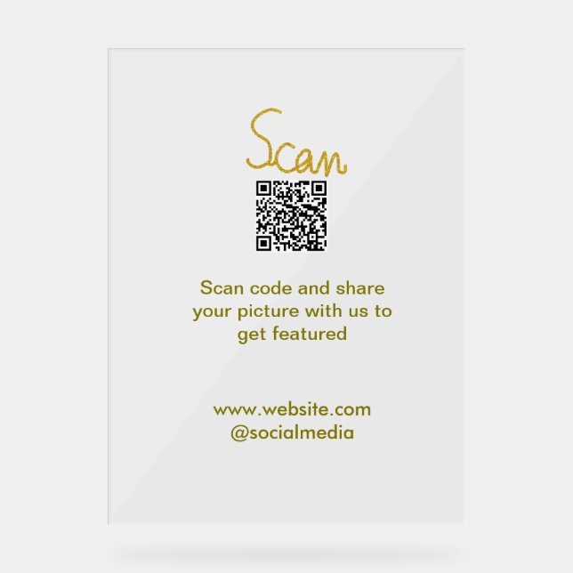 Golden Scan QR code glitter simple elegant calligr Acrylic Sign (Front)