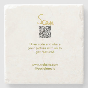 Golden Scan QR code glitter simple elegant calligr Stone Coaster