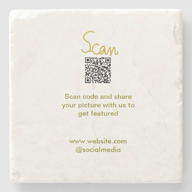 Golden Scan QR code glitter simple elegant calligr Stone Coaster (Front)