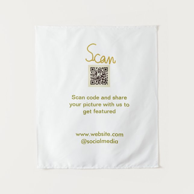 Golden Scan QR code glitter simple elegant calligr Tapestry (Front)