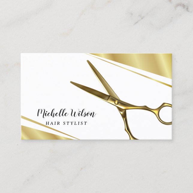 Golden Scissor Modern Hair Stylist Beauty Salon Business Card (Front)