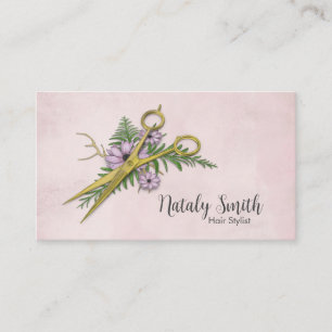 Golden Scissors and flowers Illustration  Business Card