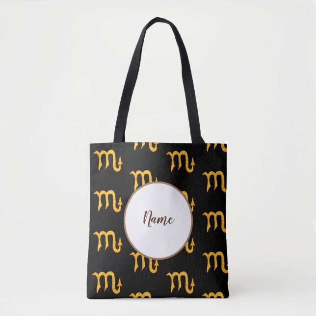 Golden Scorpio Astrology Symbol Personalised Tote Bag (Front)
