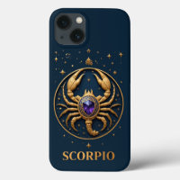 Golden Scorpio Zodiac Sign With Jewel and Stars