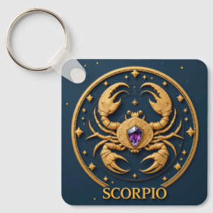 Golden Scorpio Zodiac Sign With Jewel Key Ring
