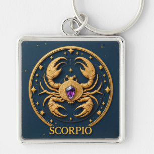 Golden Scorpio Zodiac Sign With Jewel Key Ring