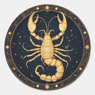 🦂 Golden Scorpion Astrological Symbols Mystical  Classic Round Sticker