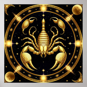 Golden Scorpion Zodiac Design Poster
