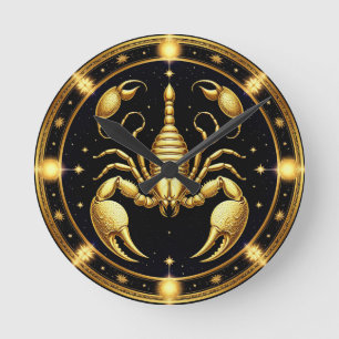 Golden Scorpion Zodiac Design Round Clock