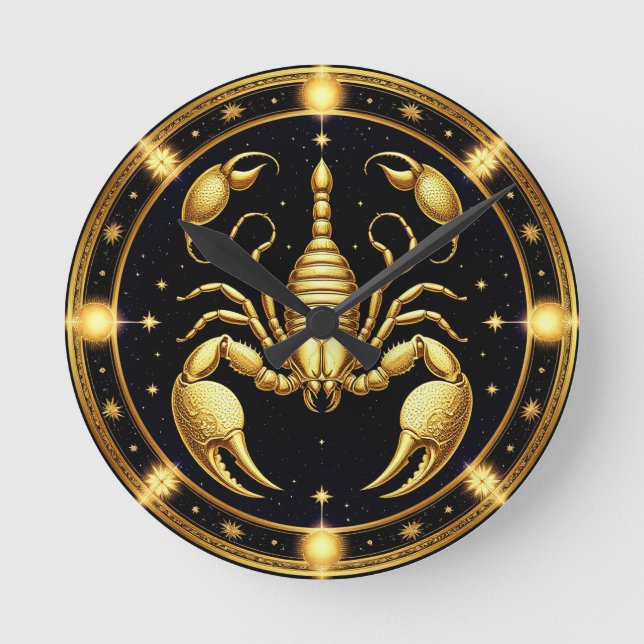 Golden Scorpion Zodiac Design Round Clock (Front)