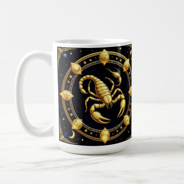 Golden Scorpion Zodiac Design with Ornamens Coffee Mug (Left)