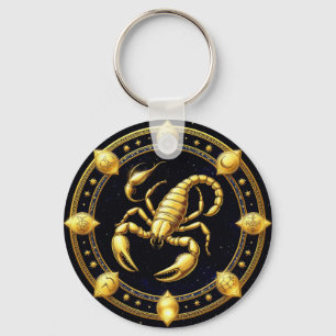Golden Scorpion Zodiac Design with Ornamens Key Ring
