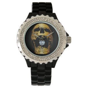 Golden Screaming Skull Diamond Gold Skull Watch