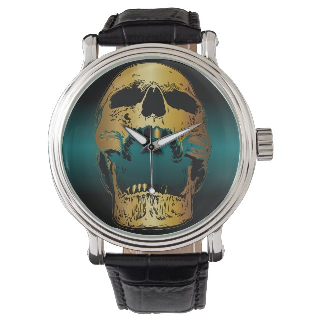 Golden Screaming Skull Metallic Gold Skull Watch (Front)