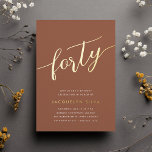 Golden Script 40th Birthday Party<br><div class="desc">Celebrate her milestone birthday with these chic 40th birthday party invitations featuring "forty" in modern gold foil hand sketched script lettering. Personalise with your party details beneath. A unforgettable,  luxe choice for fabulous 40th birthday celebrations.</div>