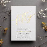 Golden Script 50th Birthday Party<br><div class="desc">Celebrate her milestone birthday with these chic 50th birthday party invitations featuring "fifty" in modern gold foil hand sketched script lettering. Personalise with your party details beneath. A unforgettable,  luxe choice for fabulous 50th birthday celebrations.</div>
