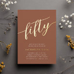 Golden Script 50th Birthday Party<br><div class="desc">Celebrate her milestone birthday with these chic 50th birthday party invitations featuring "fifty" in modern gold foil hand sketched script lettering. Personalise with your party details beneath. A unforgettable,  luxe choice for fabulous 50th birthday celebrations.</div>