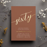 Golden Script 60th Birthday Party<br><div class="desc">Celebrate her milestone birthday with these chic 60th birthday party invitations featuring "sixty" in modern gold foil hand sketched script lettering. Personalise with your party details beneath. A unforgettable,  luxe choice for fabulous 60th birthday celebrations.</div>