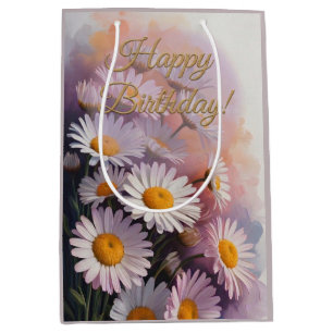 Golden Script Birthday Daisy Bouquet Medium Gift Bag