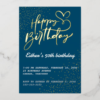 Golden Script Birthday Party Foil Invitation