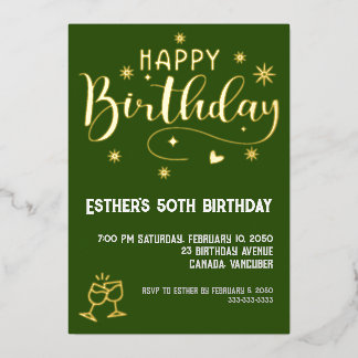 Golden Script Birthday Party Foil Invitation