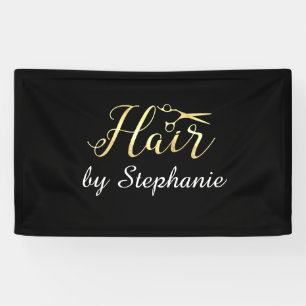 Golden Script Scissors Hairstylist Hair Salon Banner