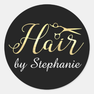 Golden Script Scissors Hairstylist Hair Salon Classic Round Sticker