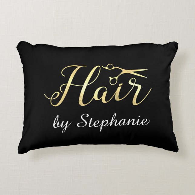 Golden Script Scissors Hairstylist Hair Salon Decorative Cushion (Front)