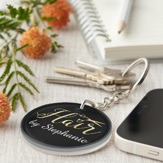 Golden Script Scissors Hairstylist Hair Salon Key Ring