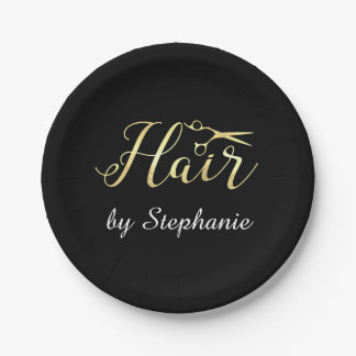 Golden Script Scissors Hairstylist Hair Salon Paper Plate