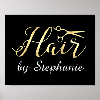 Golden Script Scissors Hairstylist Hair Salon Poster