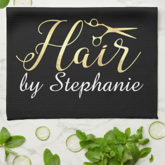 Golden Script Scissors Hairstylist Hair Salon Tea Towel