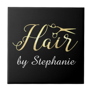 Golden Script Scissors Hairstylist Hair Salon Tile
